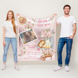 Mama I Liebe Sie Foto Rosa Blume   Skripttext Fleecedecke