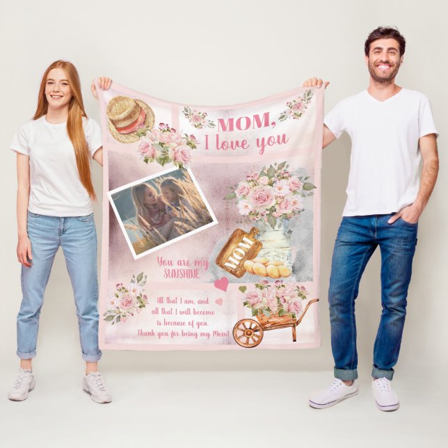 Mama I Liebe Sie Foto Rosa Blume | Skripttext Fleecedecke (Beispiel)