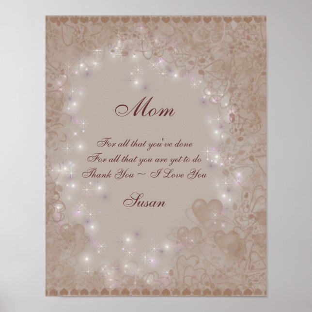 Mama I Liebe Sie Sepia Hearts Personalisiert Poster (Vorne)