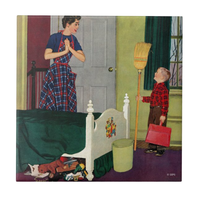 Mama, ich habe mein Zimmer sauber gemacht! Fliese (Vorderseite)