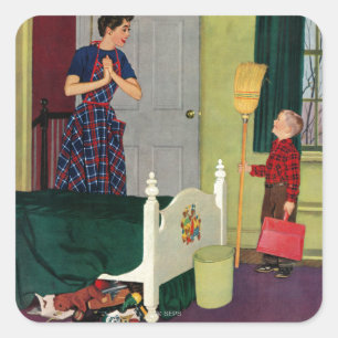 Mama, ich habe mein Zimmer sauber gemacht! Quadratischer Aufkleber