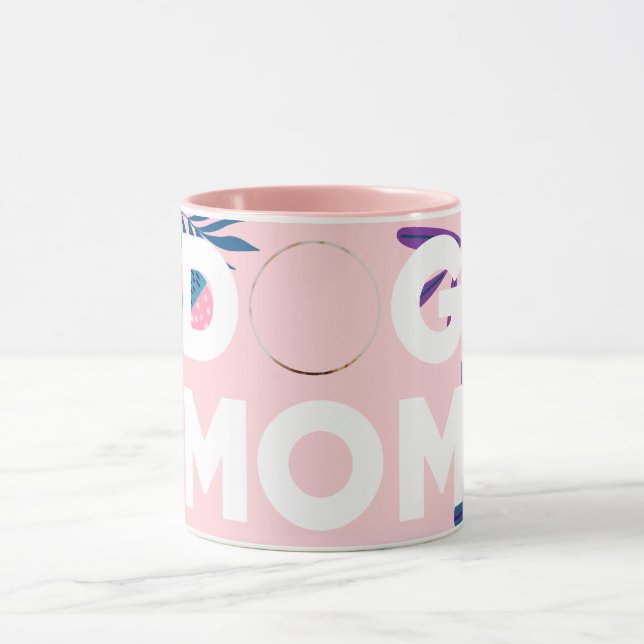 MAMA, Ihr Pup-Foto, Rosa Blume & Blätter Tasse (Zentrum)