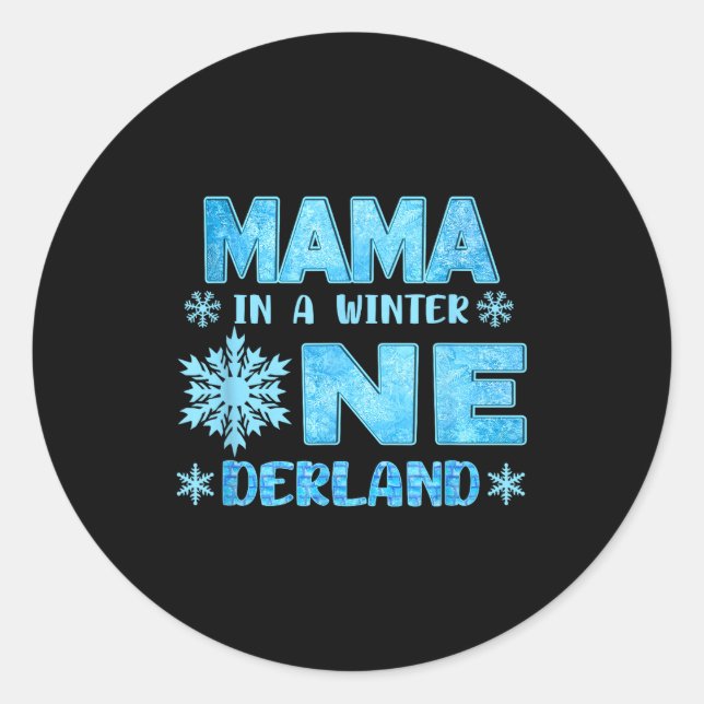 Mama In A Winter Onederland Bday Girl Sweet Snowfl Runder Aufkleber (Vorderseite)