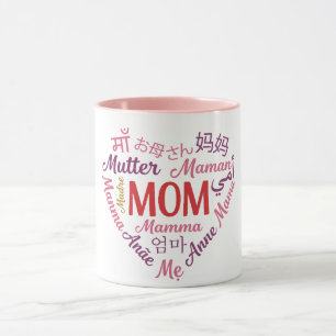 Mama in mehreren Sprachen Herzförmiger Muttertag Tasse