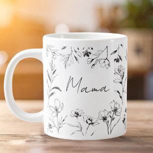 Mama individuelles Zitat Schwarz Weiß Florales Lin Jumbo-Tasse