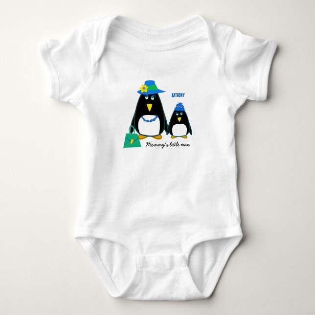 Mama ist ein kleiner Mann. Kleine Penguin Baby Bod Strampler (Vorderseite)