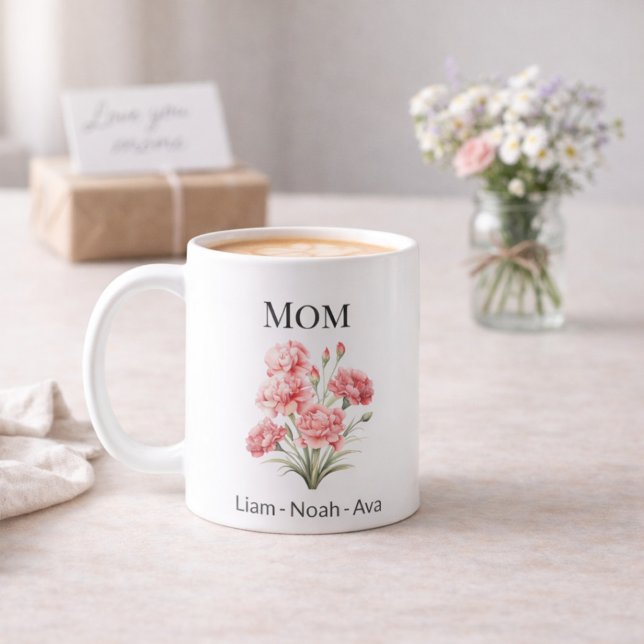 Mama Januar-Geburtsblume mit Kindernamen Kaffeetasse (Von Creator hochgeladen)