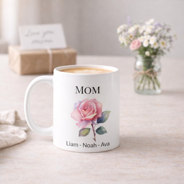 Mama Juni Geburtstagsblume mit Kindernamen Kaffeetasse (Von Creator hochgeladen)