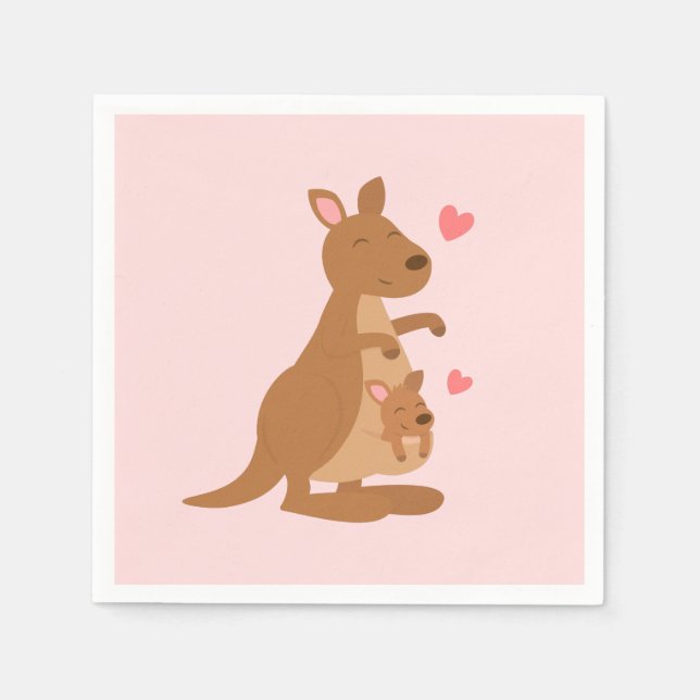 Mama Kangaroo und Baby Joey Baby Dusche Serviette (Vorderseite)