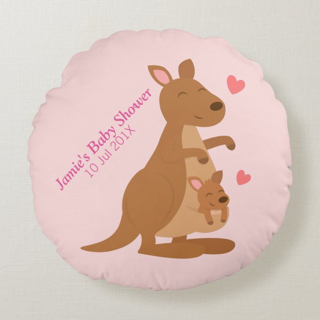 Mama Kangaroo und Baby Joey Round Pillow Rundes Kissen (Vorderseite)