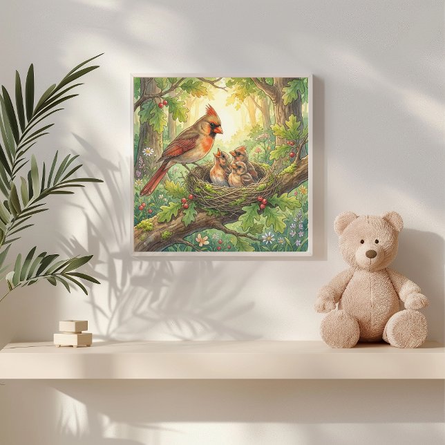 Mama Kardinal und ihre Küken-Kinderkrippe Poster (Von Creator hochgeladen)
