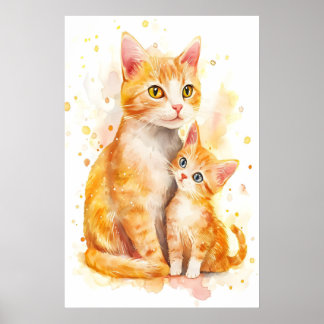 Mama Katze Aquarell-Kinderzimmer-Druck, Mutter und Poster