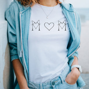 MAMA - Katze mit Minimalistischer Herzlinie Art T-Shirt