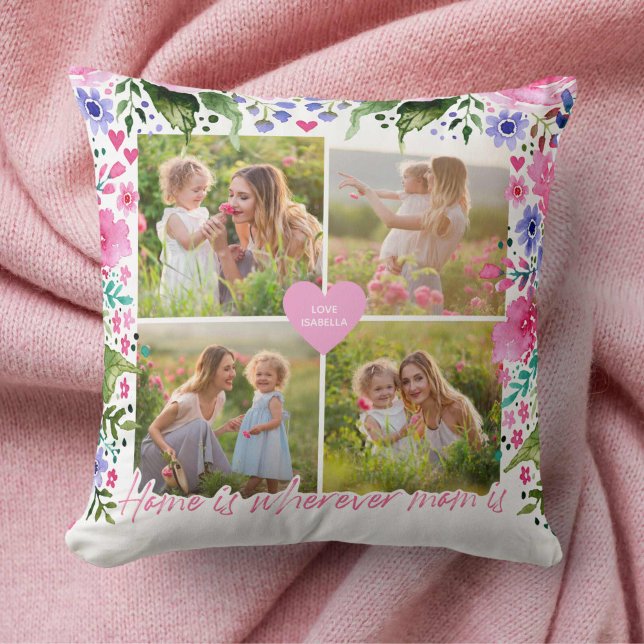 Mama Keepake Foto Geschenk Wasserfarbe Kissen (Mom Keepsake Photo Gift Watercolor Floral Throw Pillow)
