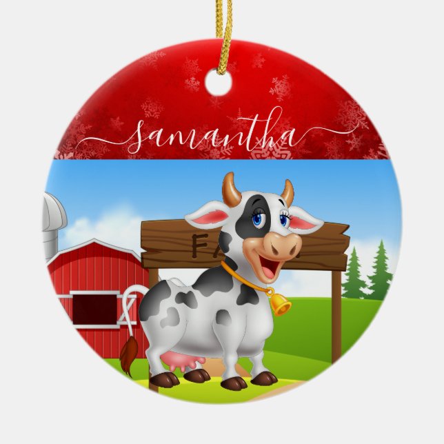 Mama Kuh Weihnachts-Keramik Ornament (Vorne)