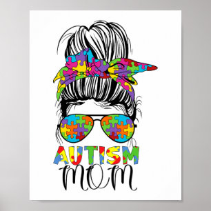 Mama Leben Unordentlicher Dutt Muttertag Autismus Poster