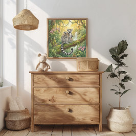 Mama Lemur and Babies Nursery Poster