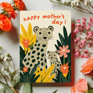 Mama Leopard mit Jungtier Blumen Happy Muttertag Feiertagskarte
