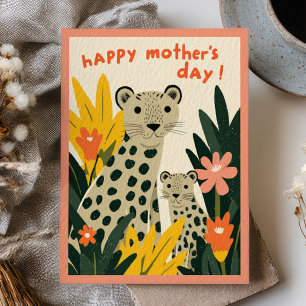Mama Leopard mit Jungtier Floral Frohen Muttertag Postkarte