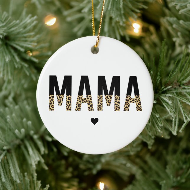 Mama Leopard Print Typografy Mama Geschenke Keramik Ornament (Baum)