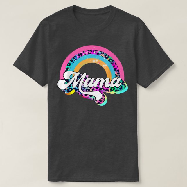 Mama Leopard Rainbow Cheetah Print Mommy Graphic  T-Shirt (Design vorne)