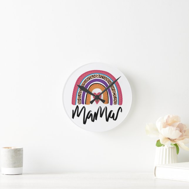 Mama Leopard Rainbow Runde Wanduhr (Zuhause)
