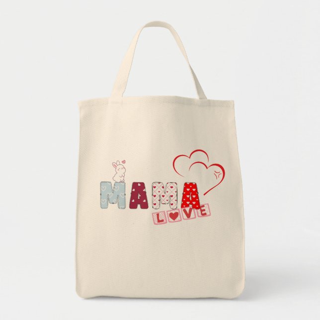 Mama Liebe Bunny Tote Bag - Niedliches Patchwork H Tragetasche (Vorne)
