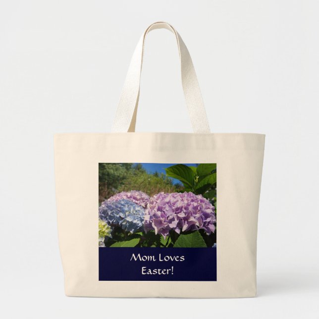 Mama Lieben Ostern! Tote Beutel Hydrangea Blume Jumbo Stoffbeutel (Vorne)