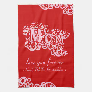 Mama liebt dich rosa & rotes Küchentuch