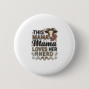Mama liebt ihre Herde Vintage-Kuh-Mom-Shirt-Design Button