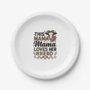 Mama liebt ihre Herde Vintage-Kuh-Mom-Shirt-Design Pappteller
