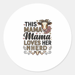 Mama liebt ihre Herde Vintage-Kuh-Mom-Shirt-Design Runder Aufkleber