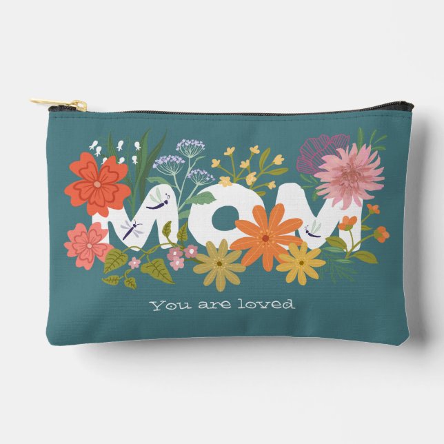 Mama liebte boho Blume Bouquet niedlich grün Zubehörtasche (Vorderseite)