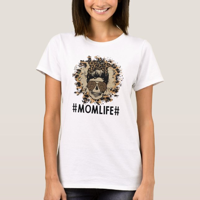 Mama Life Funny Skul mit Sonnenbrille und Leopard T-Shirt (Vorderseite)
