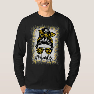 Mama Life gebleicht Sonnenblumen Mama Leben Leopar T-Shirt