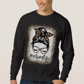 Mama Life Leopard Messy Bun gebleicht Frauen Mütte Sweatshirt