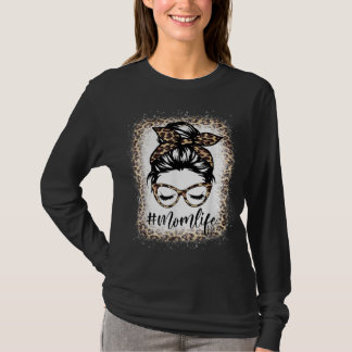 Mama Life Leopard Messy Bun gebleicht Frauen Mütte T-Shirt