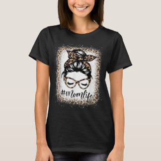Mama Life Leopard Messy Bun gebleicht Frauen Mütte T-Shirt