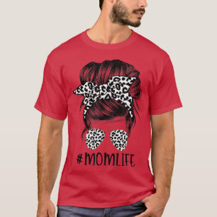 Mama Life Mama Leopard Messy Bun T-Shirt