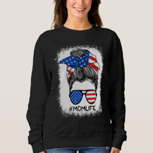 Mama Life Messy Bun Glasses American Flag Mütter 4 Sweatshirt