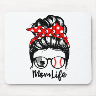 Mama Life Messy Bun Hair Funny Baseball Hockey Mam Mousepad