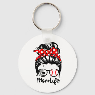 Mama Life Messy Bun Hair Funny Baseball Hockey Mam Schlüsselanhänger