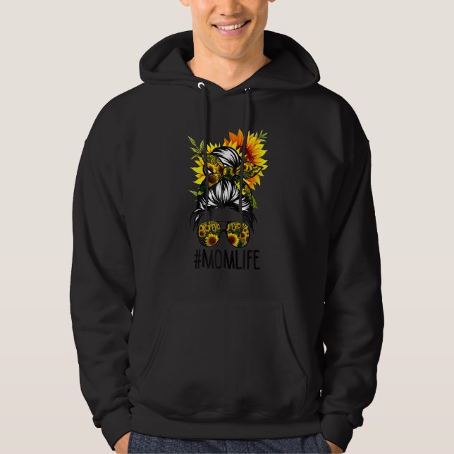 Mama Life Messy Hair Bun Sonnenblume Frauen Mutter Hoodie (Vorderseite)