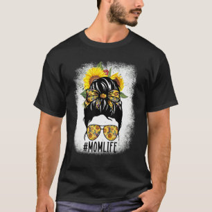Mama Life Messy Hair Bun Sonnenblume Frauen Mutter T-Shirt