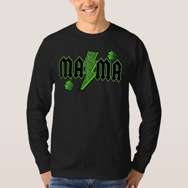 Mama Lightning Bolt Leopard St Patricks Day Shamro T-Shirt (Vorderseite)