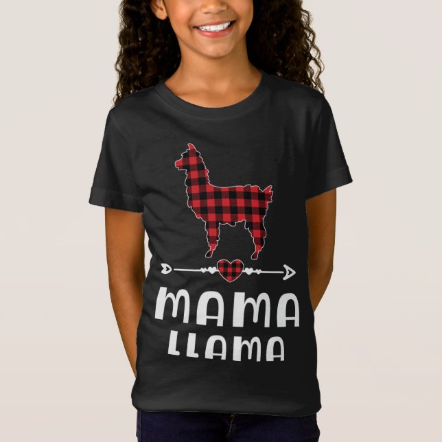 Mama Llama Christmas Pajama Red Kariert Buffalo Fa T-Shirt (Vorderseite)