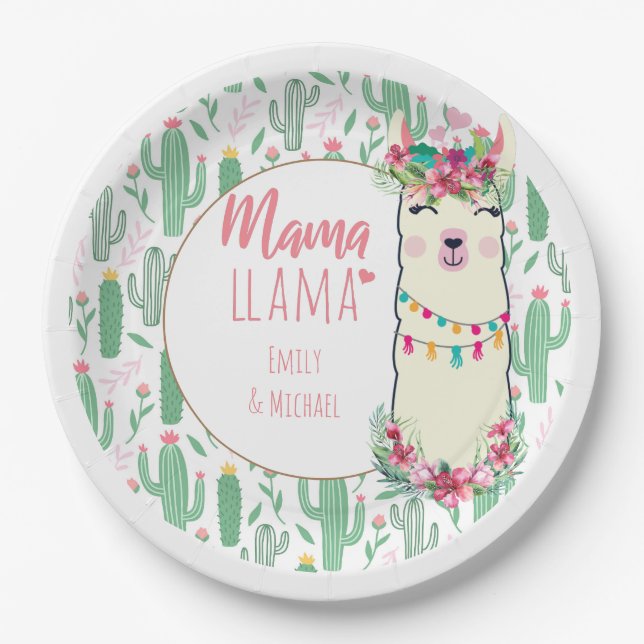 Mama Llama Fiesta Baby Girl Duschgeschirr Pappteller (Vorderseite)