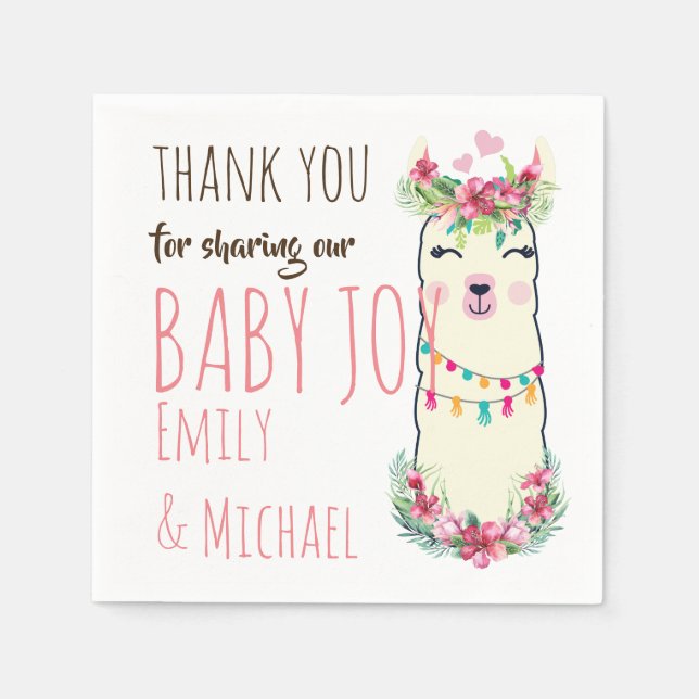Mama Llama Niedlich Girls Floral Baby Dusche Party Serviette (Vorderseite)