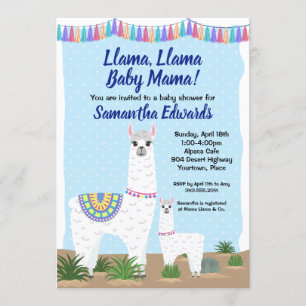 Mama Llama und Baby Blue Polka Dot Baby Dusche Einladung
