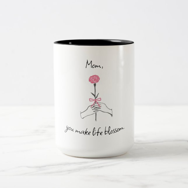 "Mama macht Leben zum Blossom" - Niedliche Minimal Zweifarbige Tasse (Mittel)
